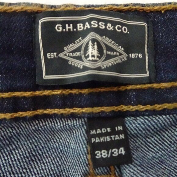 GH Bass Jeans Men's Size 38x34 Blue Denim Straight Fit 5 Pocket Stretch - Picture 8 of 11